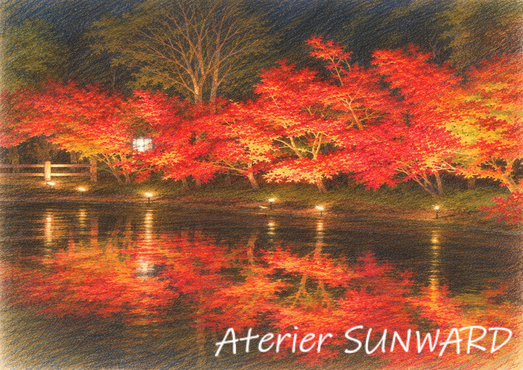 水面にも映る鮮やかな紅葉