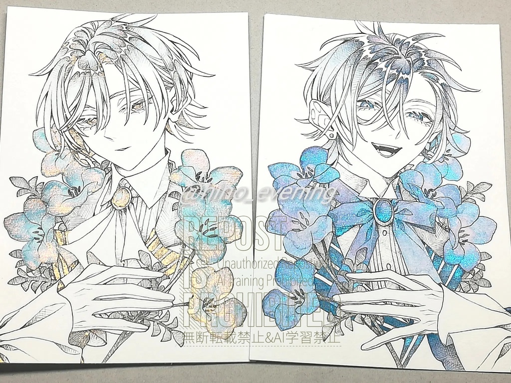 【ハガキ原画】アッシュ_ネモフィラシリーズ(ラメ入り)