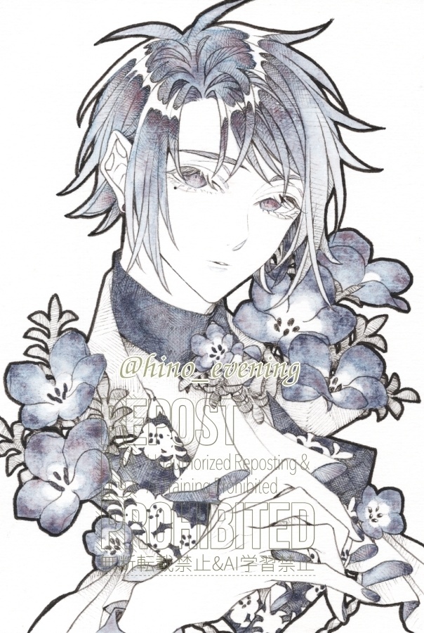 【ハガキ原画】薺_ネモフィラシリーズ(ラメ入り)