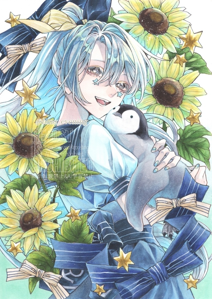 【A5原画】マリンルックマーブル🐧