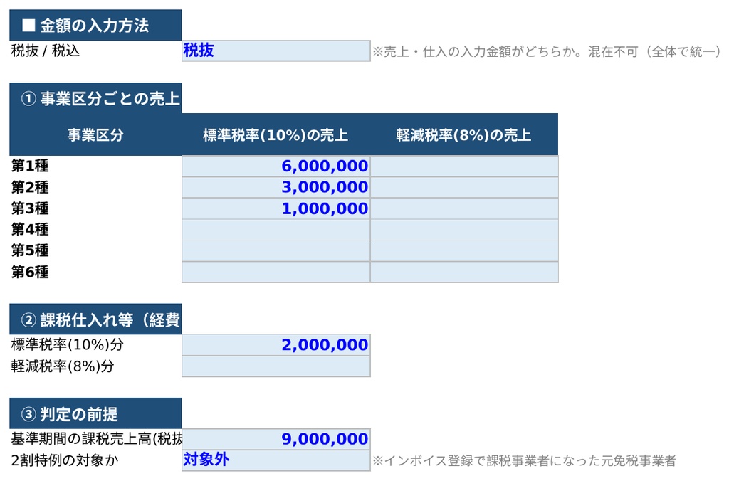 消費税 有利判定シート|原則課税・簡易課税・2割特例を金額で比較するExcel