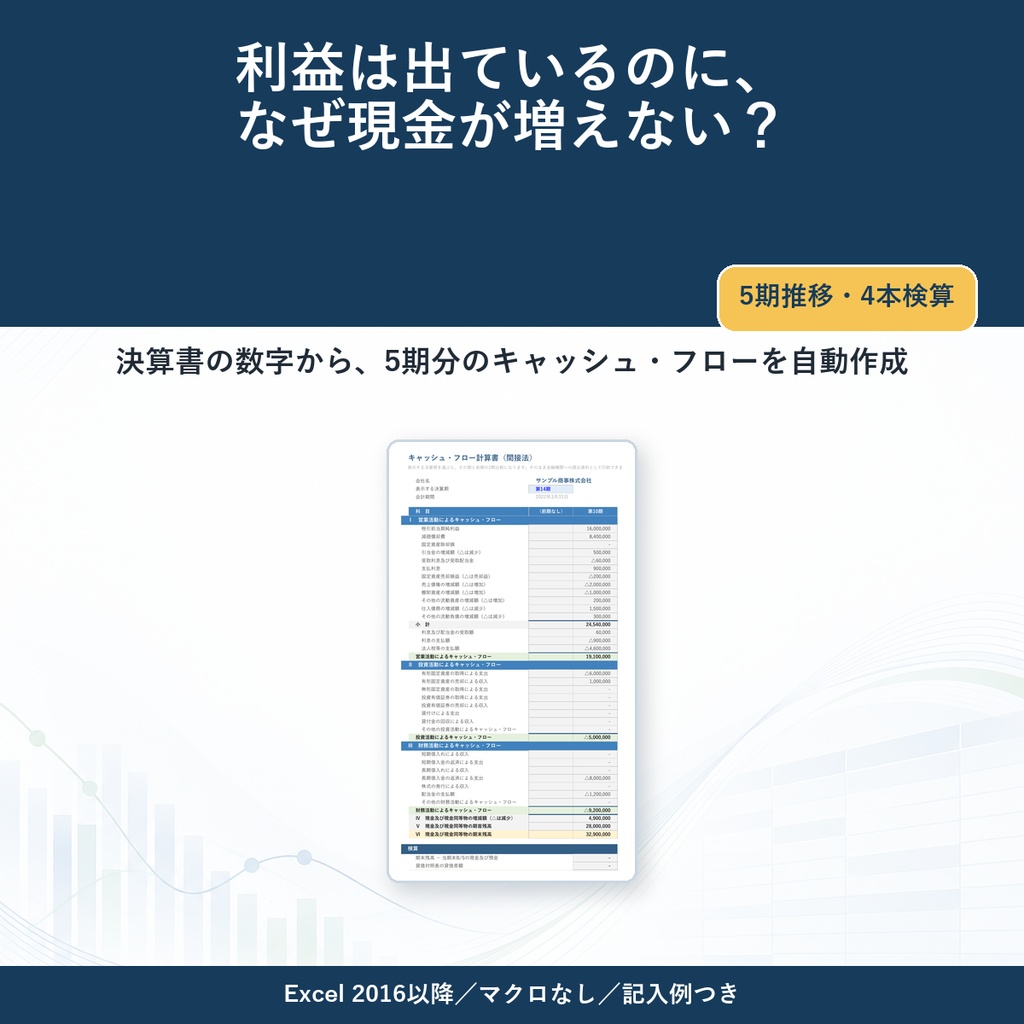 キャッシュ・フロー計算書＆5期推移分析シート v1.0｜決算書の数字だけで5期分つくれるExcel