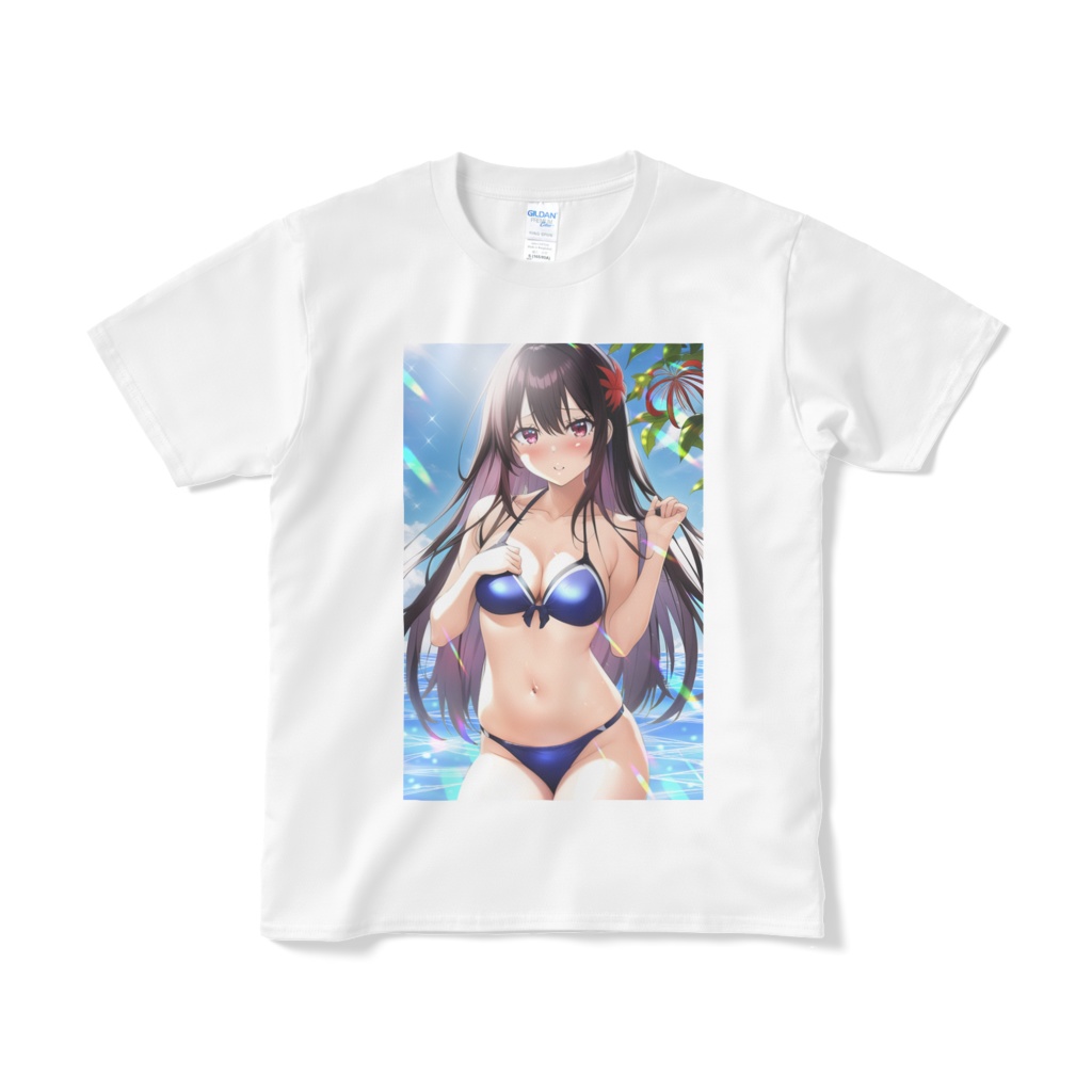 オリジナル黒髪ロングの水着のはじらい女の子