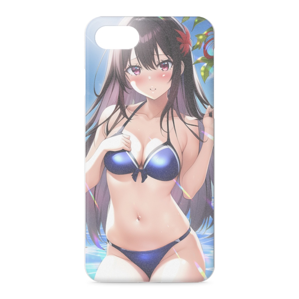 オリジナル黒髪ロングの水着のはじらい女の子