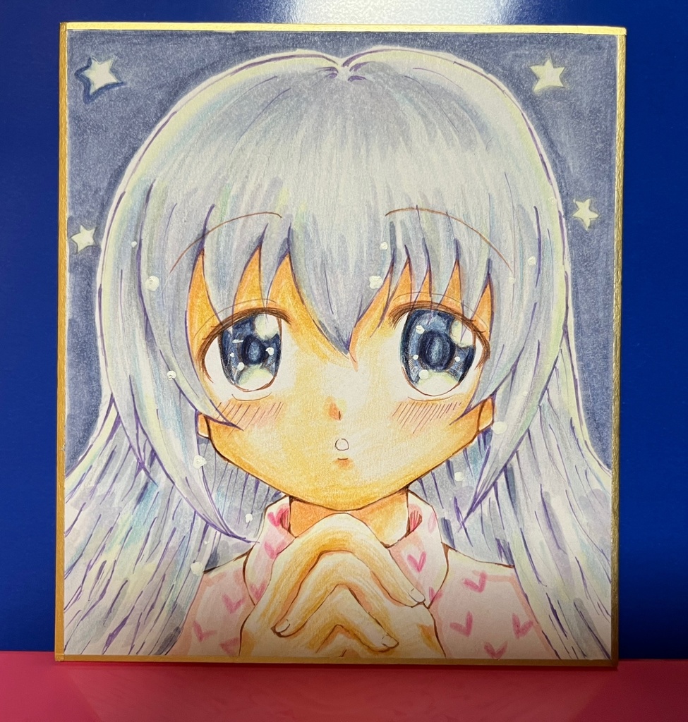 ご注文はうさぎですか？　原画　直筆色紙（小）チノちゃん祈り