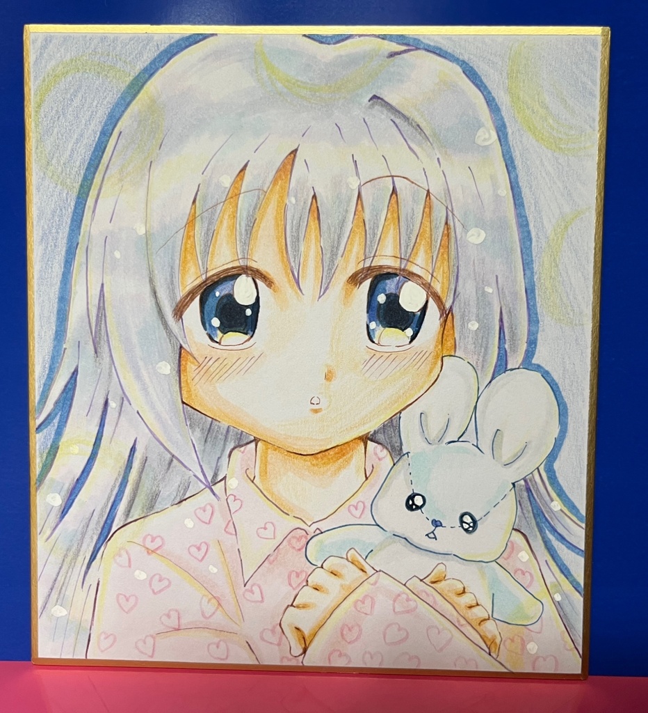 ご注文はうさぎですか？　原画　直筆色紙（小）チノちゃんとぬいぐるみ