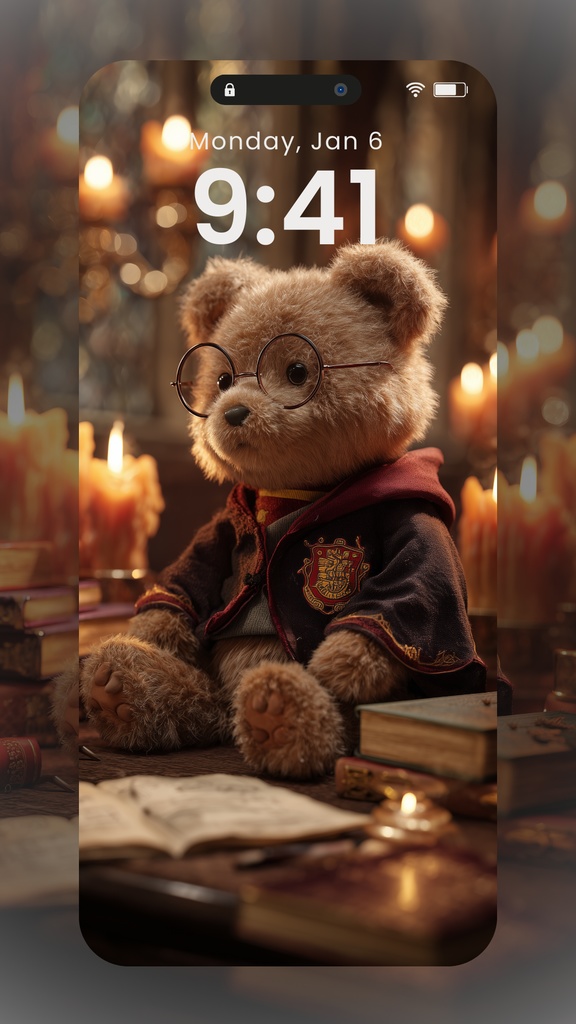 魔法学校のくまちゃんスマホ壁紙7枚