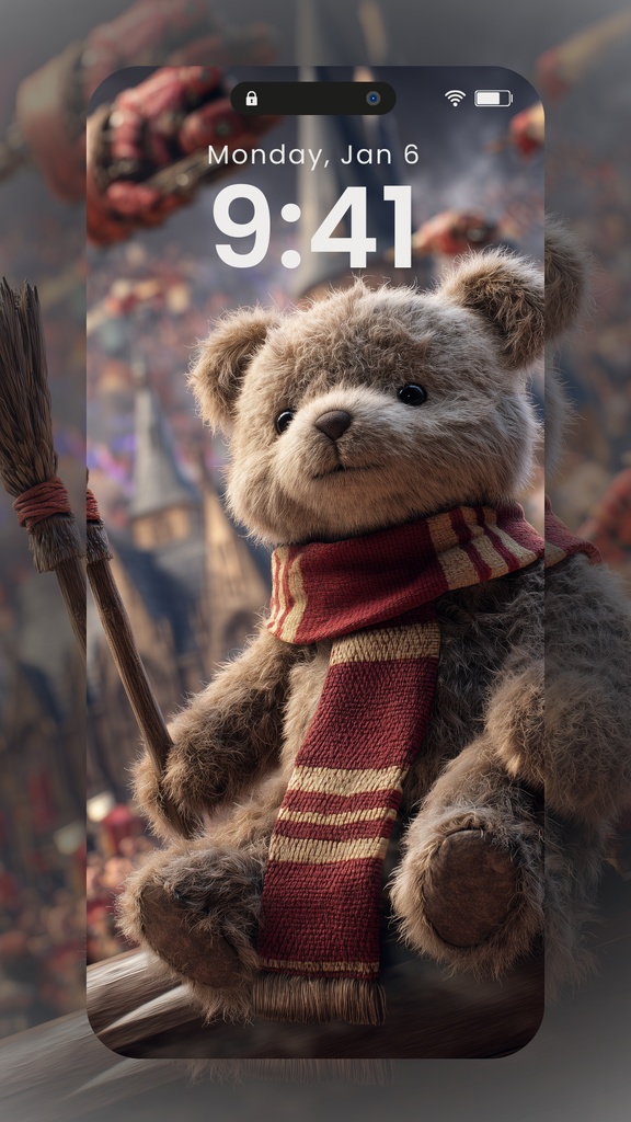 魔法学校のくまちゃんスマホ壁紙7枚