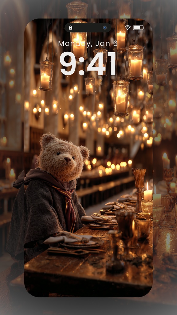 魔法学校のくまちゃんスマホ壁紙7枚