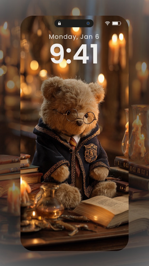 魔法学校のくまちゃんスマホ壁紙7枚