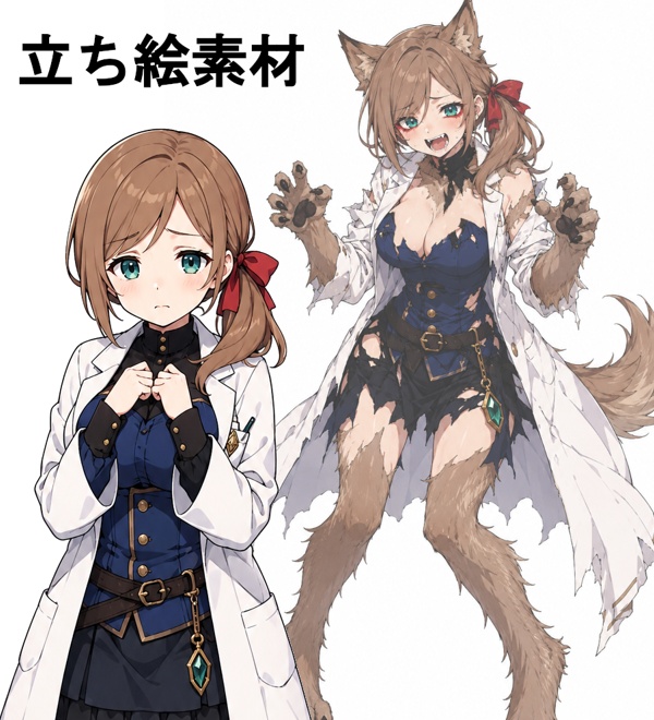 立ち絵素材【狼娘化研究者少女】