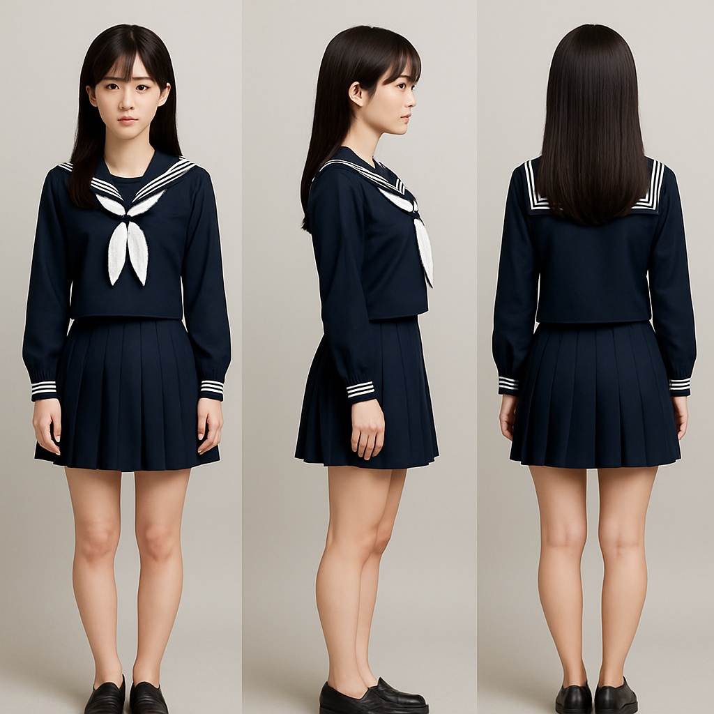 【優奈 vol.2】AIキャラテンプレート｜制服 全身3方向セット
