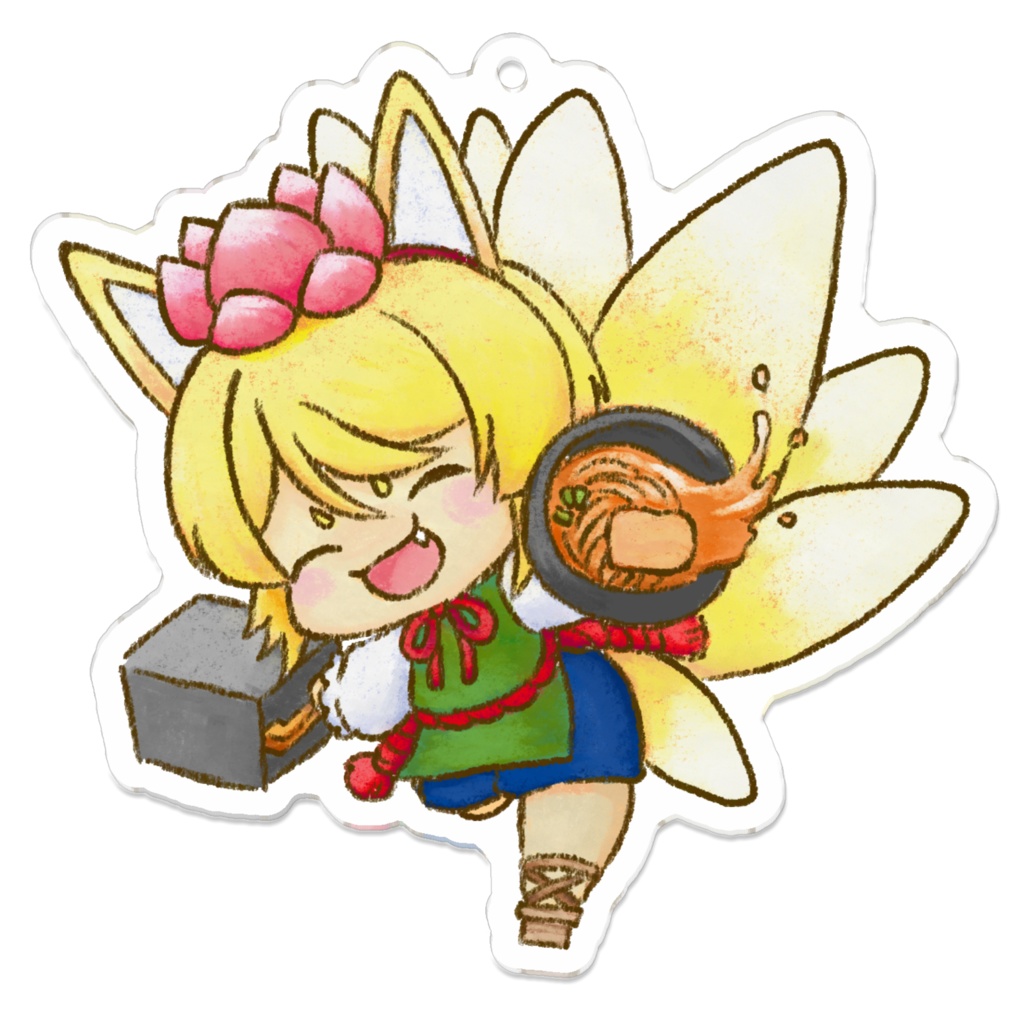キツネちゃんがおうどんお届けキーホルダー