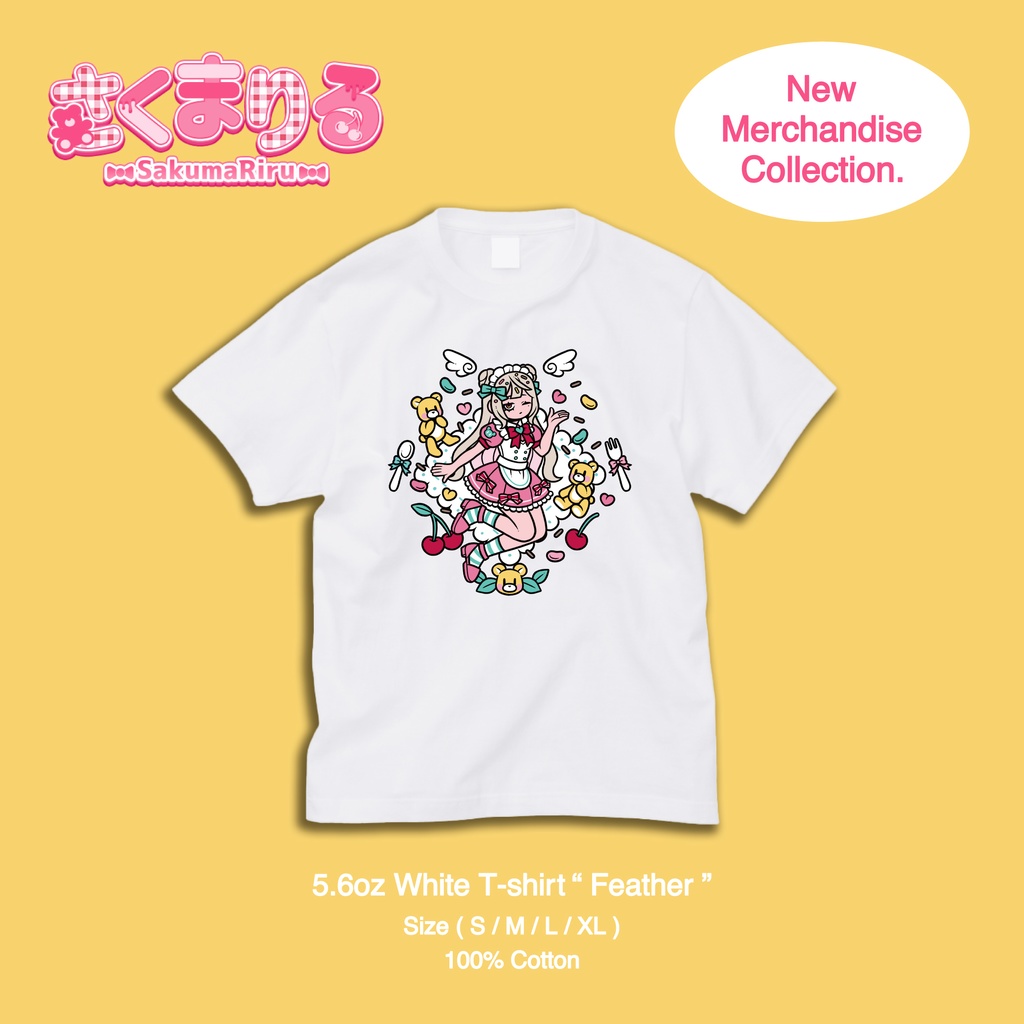 White T-shirt " Feather " 5.6oz【Tシャツ】