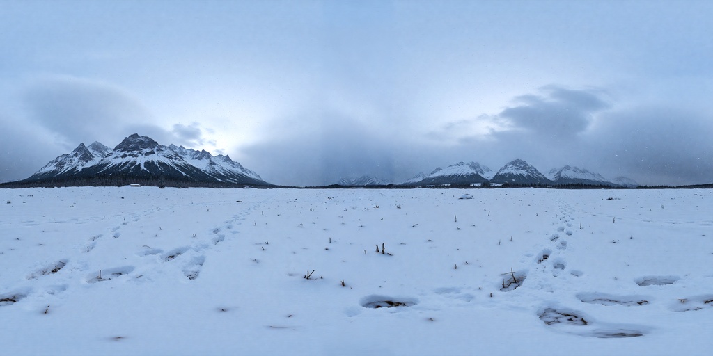 【360° Skybox】Snowy Mountain Plain - 2K Panoramic HDRI | 雪原と山脈
