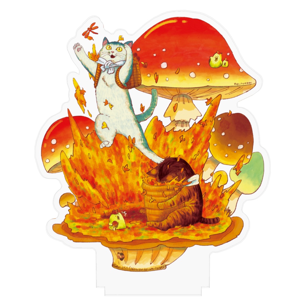 キノコと落葉とネコ