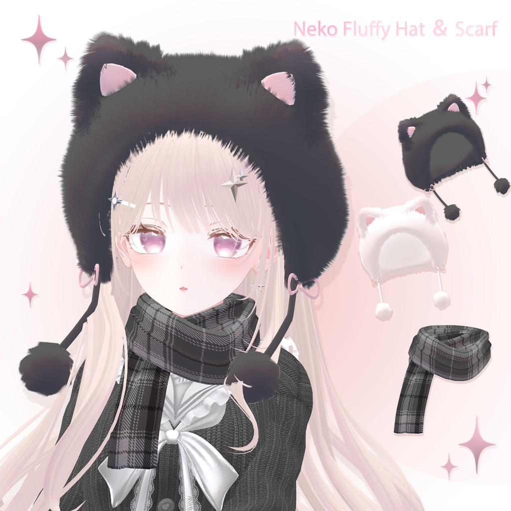 ‧₊⁺ Neko Fluffy Hat & Scarf ‧₊⁺