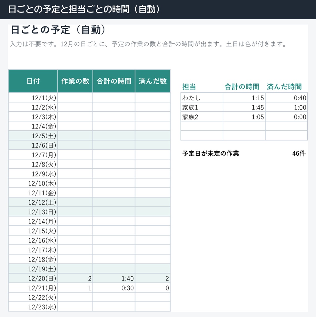 大掃除と不用品の片づけ表(Excel・場所ごとの掃除の計画・フリマの手取り計算・粗大ごみの予定)