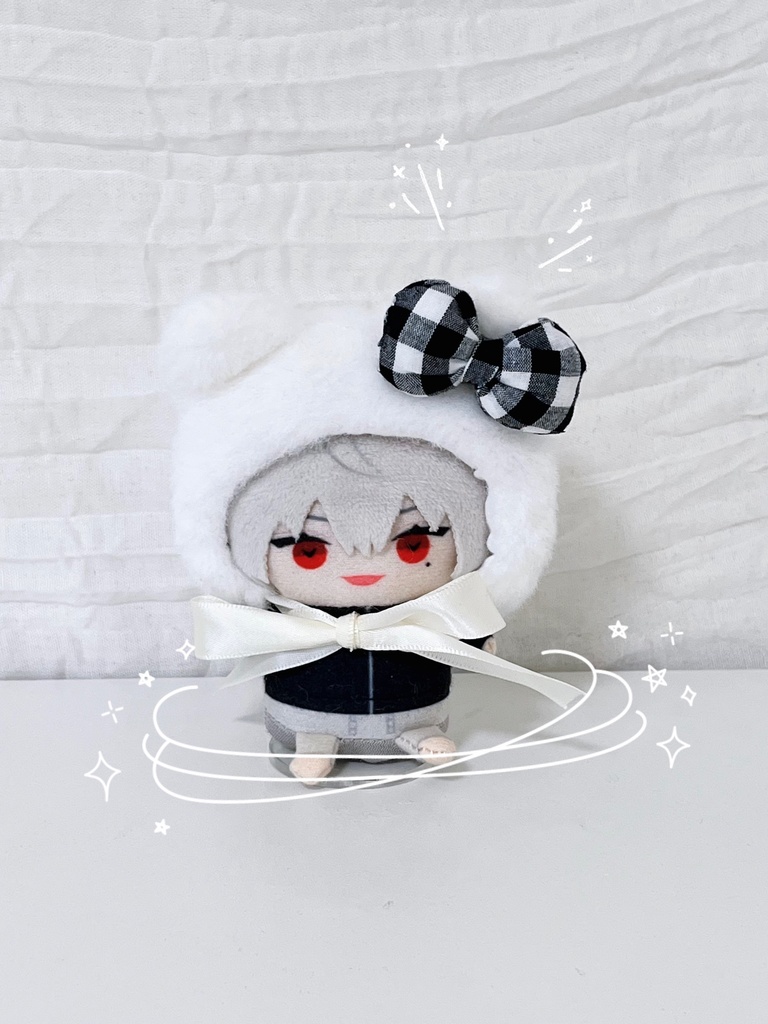 10cm ぬい服 にじぱぺっと 帽子 ぷっくりリボンの猫さん帽子 黒
