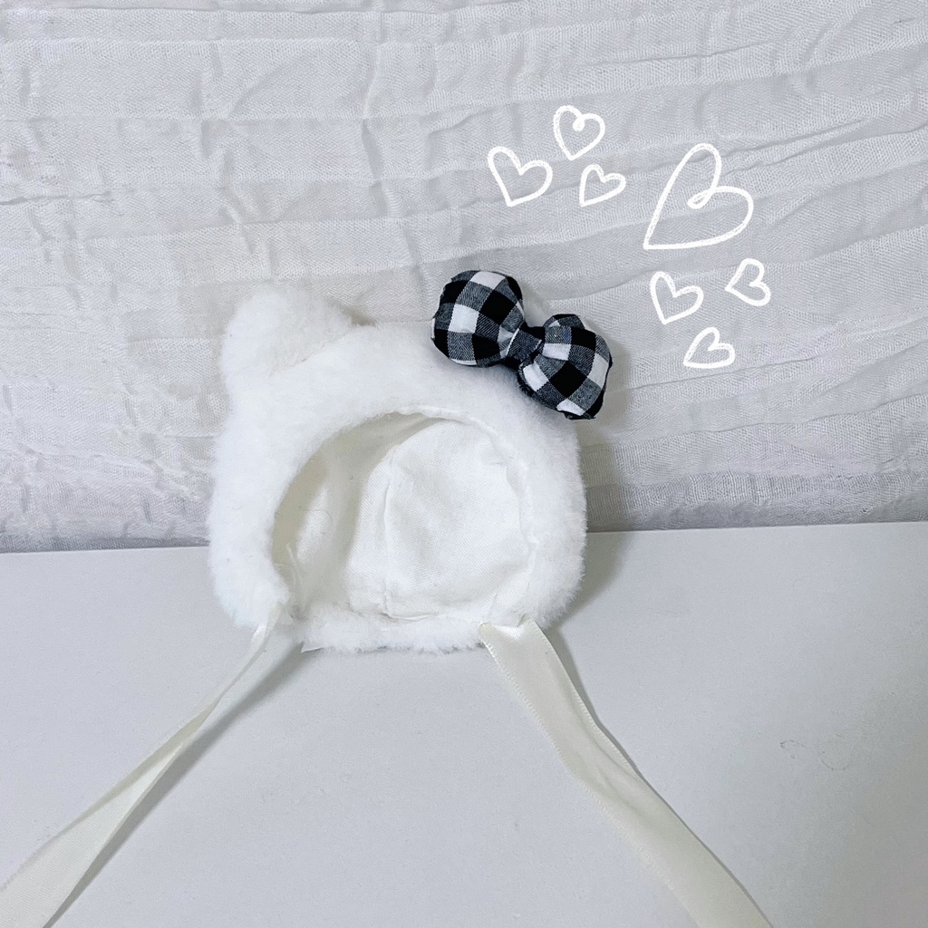 10cm ぬい服 にじぱぺっと 帽子 ぷっくりリボンの猫さん帽子 黒