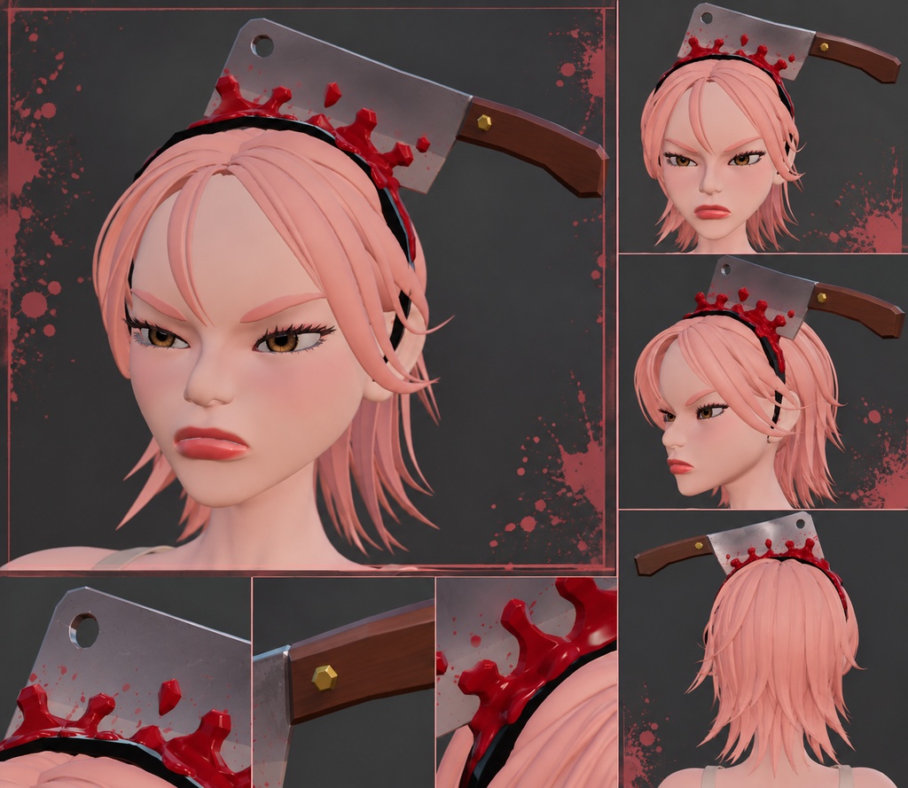 【10/31まで無料】中華包丁カチューシャ|おもちゃ風・血のり付き【VRChat・WARUDO・XWear対応】