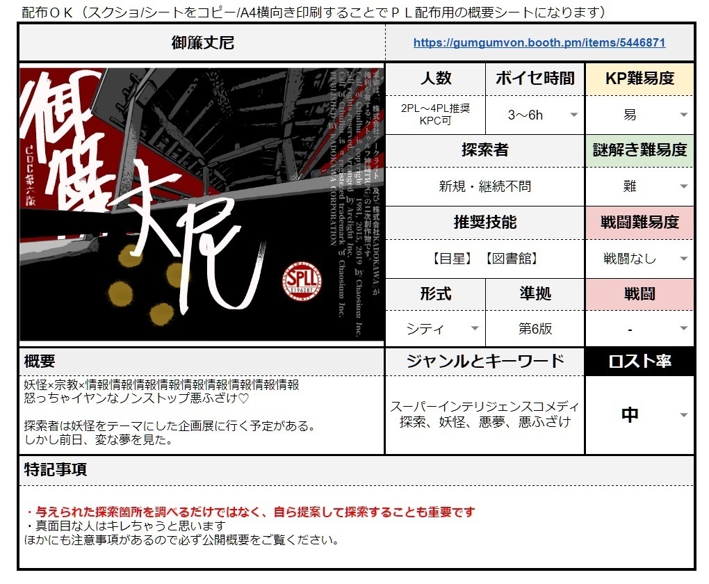 CoCシナリオ『御簾丈尼(ミスダケニ)』SPLL:E196287