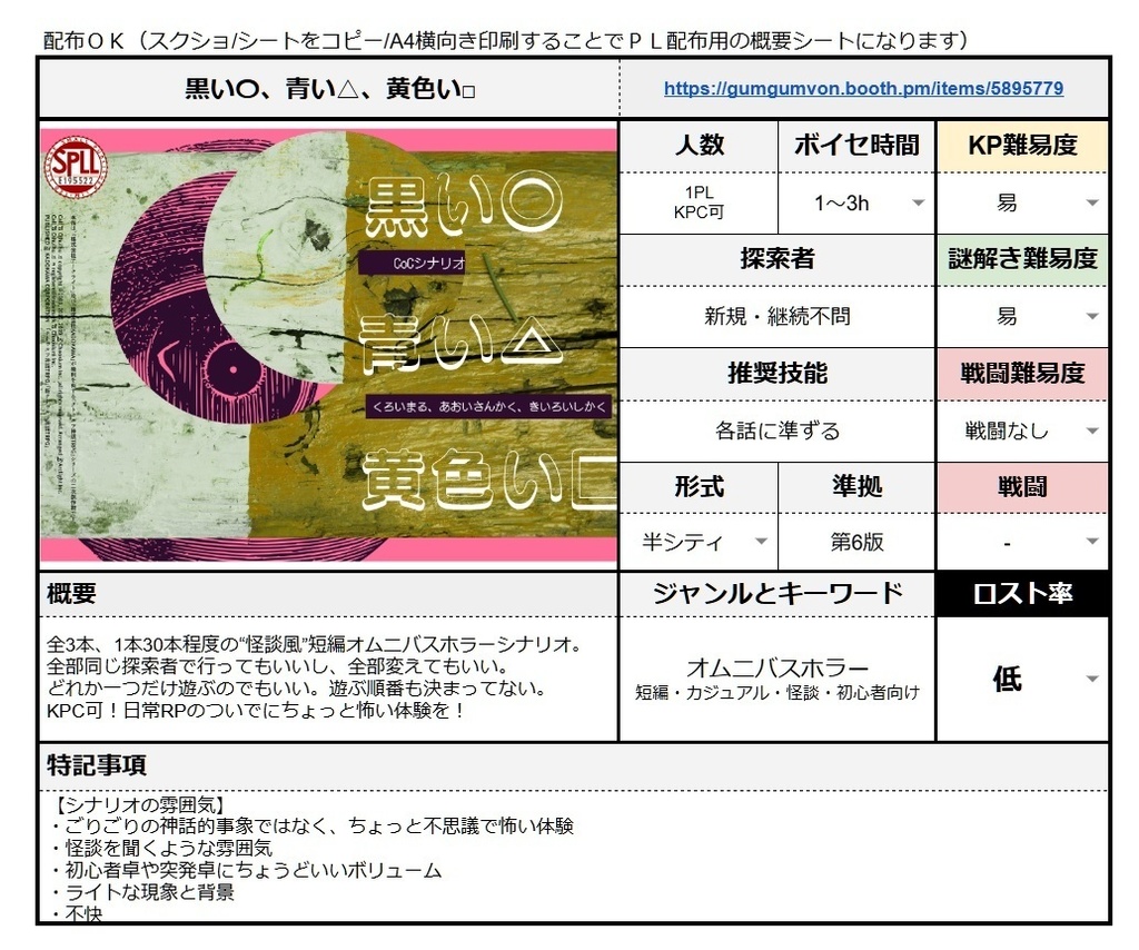 【日本語/中文】CoCシナリオ『黒い〇、青い△、黄色い□』SPLL:E195522