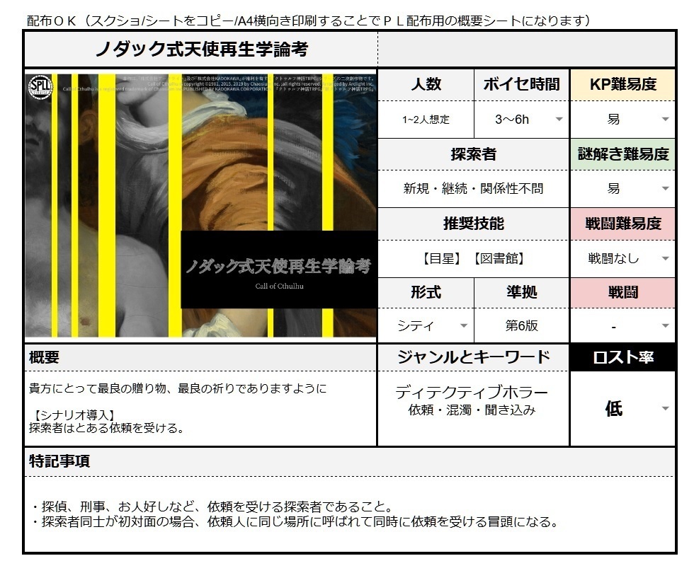 CoCシナリオ『ノダック式天使再生学論考』SPLL:E194156