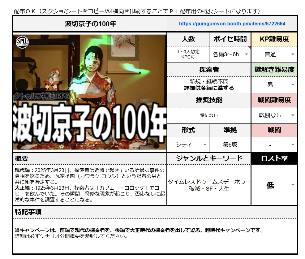 CoC前後編キャンペーン『波切京子の100年』SPLL:E193988