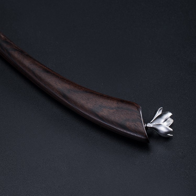 ハクモクレンのかんざし 黒檀 シルバー K003