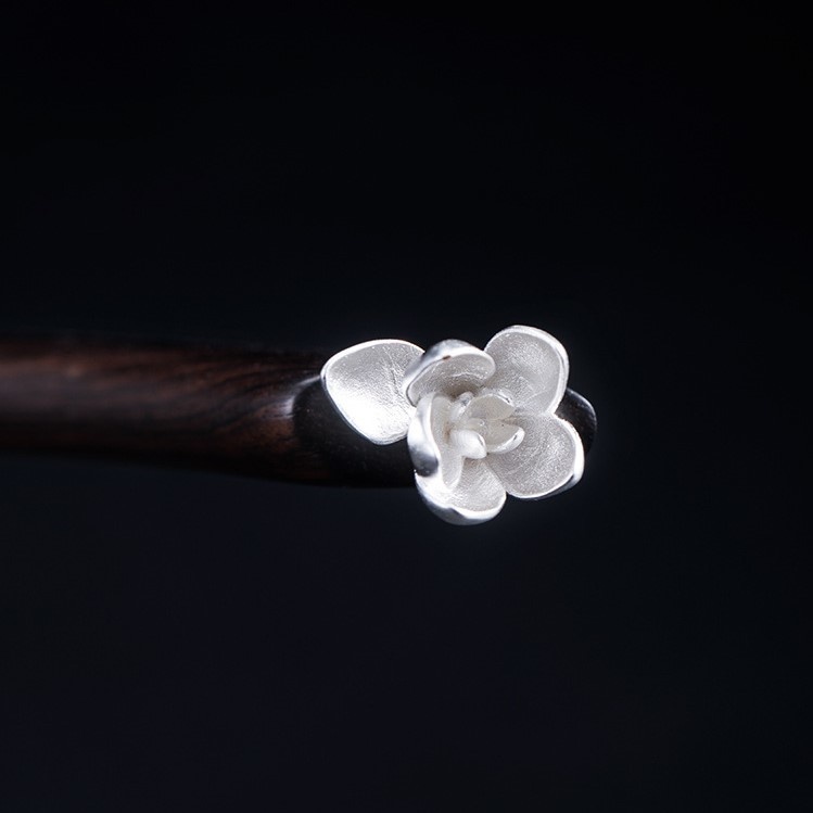 ハクモクレンのかんざし 黒檀 シルバー K003