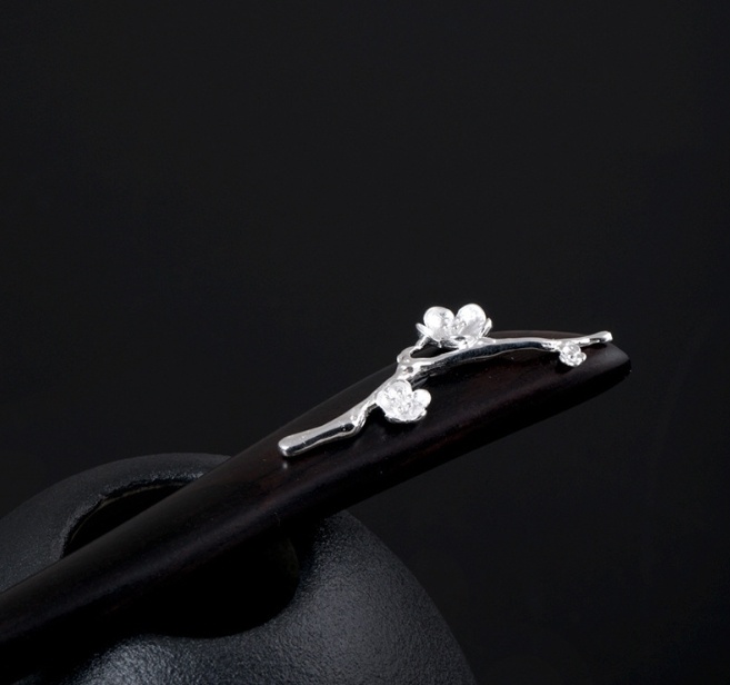 梅の花の簪 黒檀 着物 かんざし シルバー K005