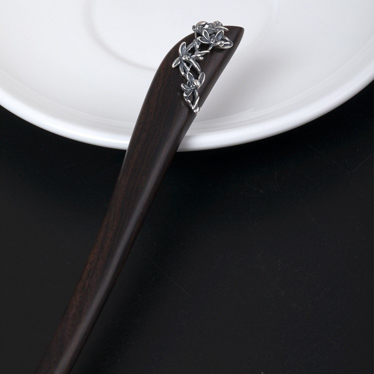 ランの花のかんざし 黒檀 シルバー K004