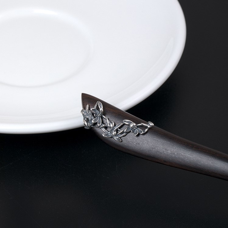 ランの花のかんざし 黒檀 シルバー K004