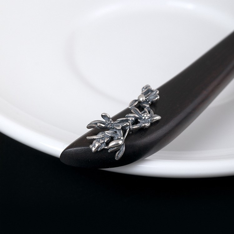 ランの花のかんざし 黒檀 シルバー K004