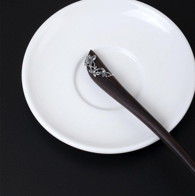 ランの花のかんざし 黒檀 シルバー K004