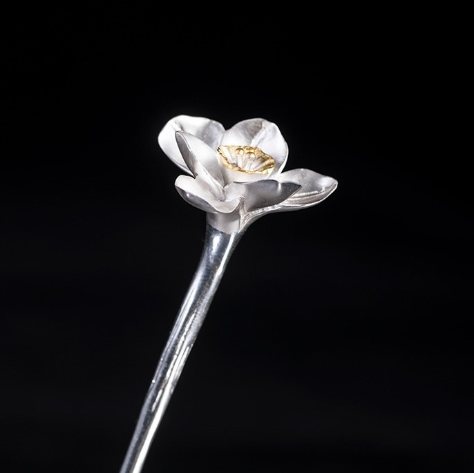 スイセンの花のかんざし 水仙 シルバー K007