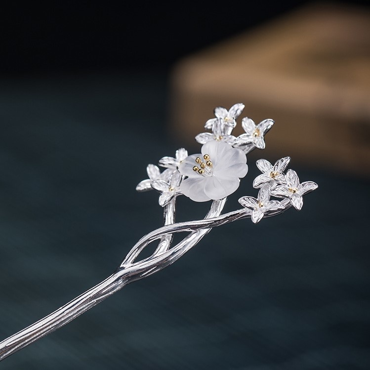 ムラサキハシドイのかんざし 簪 水晶 シルバー K011