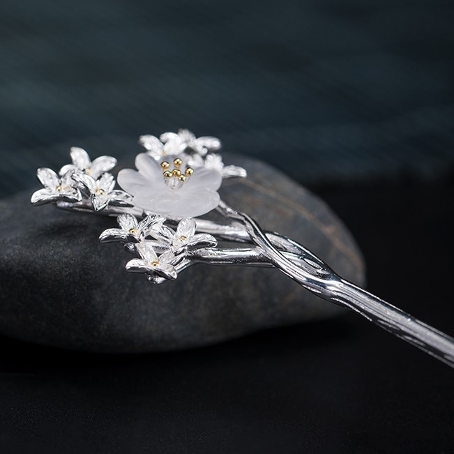 ムラサキハシドイのかんざし 簪 水晶 シルバー K011