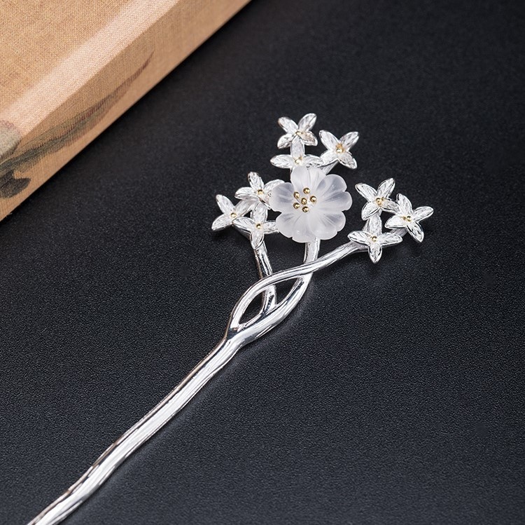 ムラサキハシドイのかんざし 簪 水晶 シルバー K011