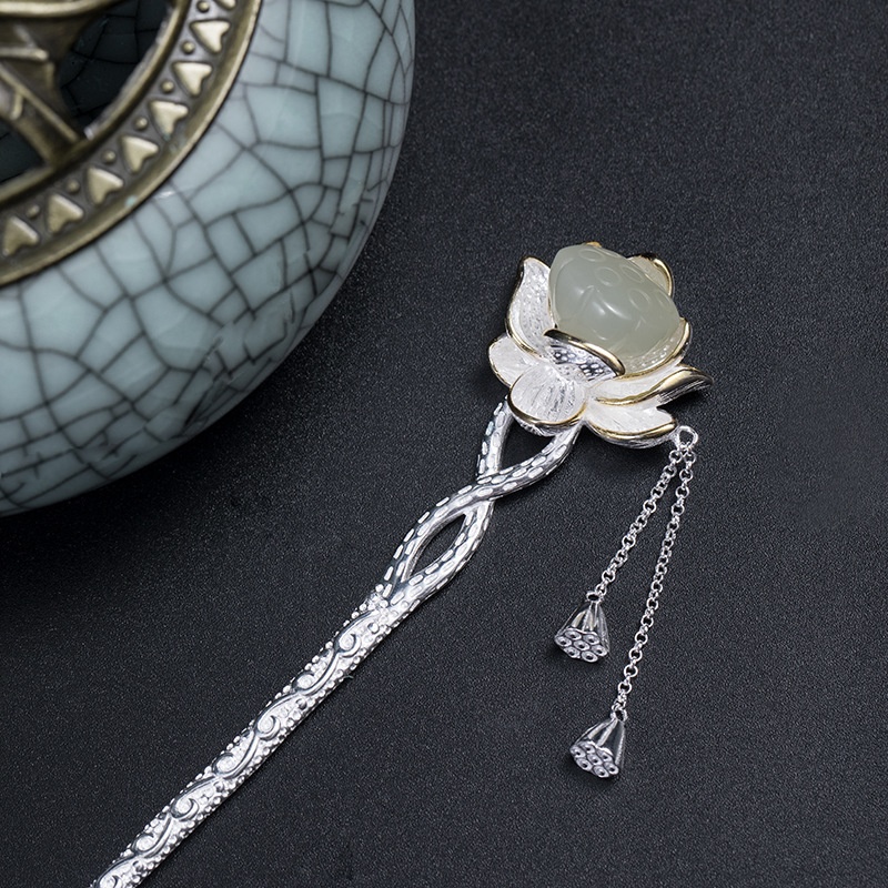 蓮の花のかんざし はす ハス 花 シルバー プレゼント K024