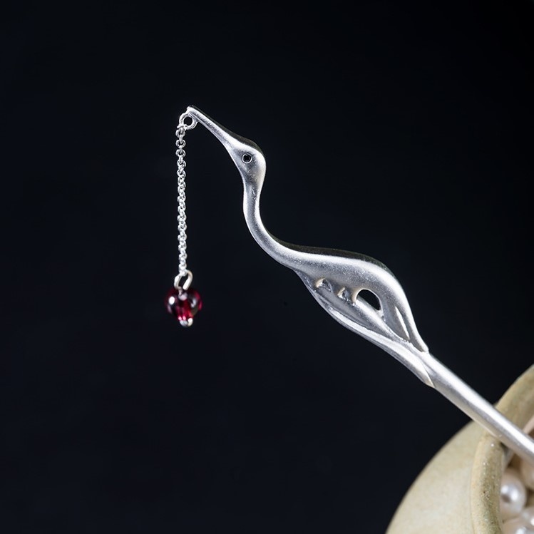 鶴のかんざし 簪 つる シルバー プレゼント ギフト K027