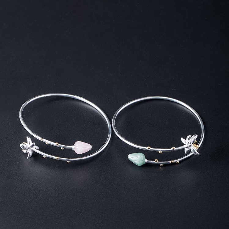 蓮の花のバングル 花 シルバー B026