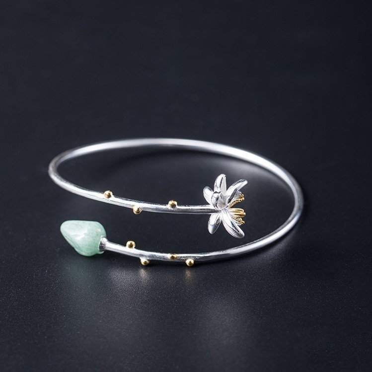 蓮の花のバングル 花 シルバー B026