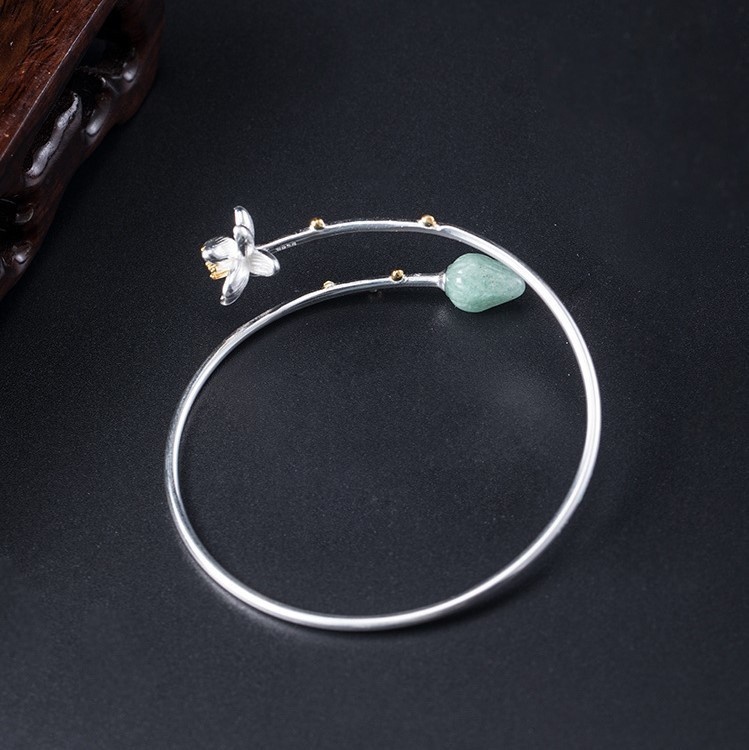 蓮の花のバングル 花 シルバー B026