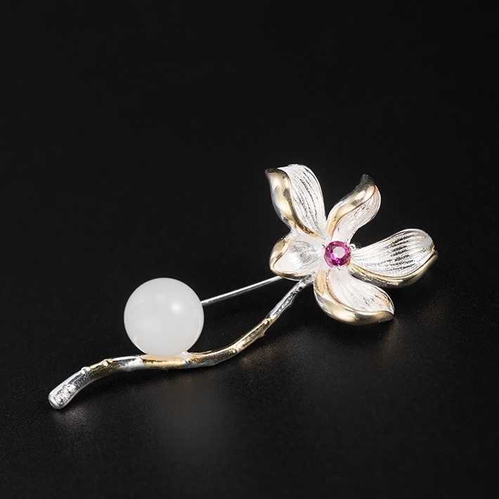 クチナシのブローチ 花 シルバー C012