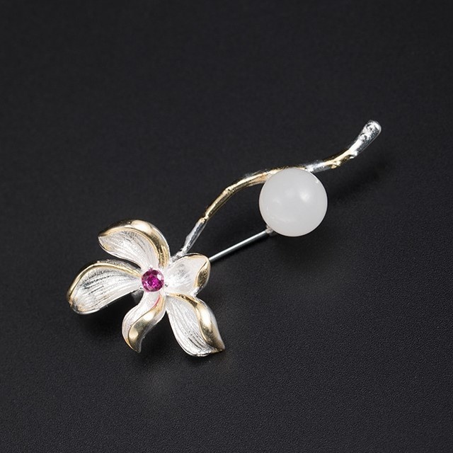 クチナシのブローチ 花 シルバー C012