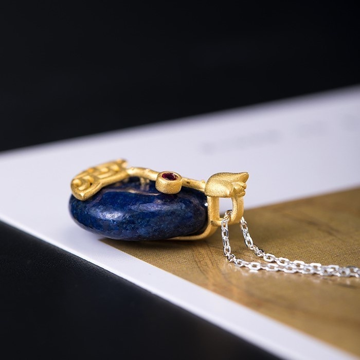 花のペンダント ラピスラズリ シルバー N001