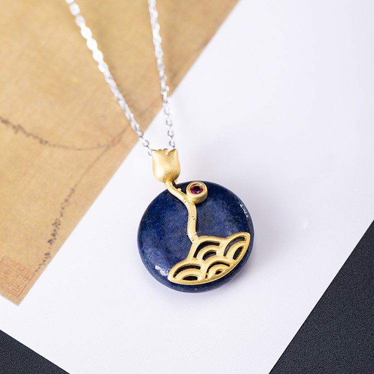 花のペンダント ラピスラズリ シルバー N001