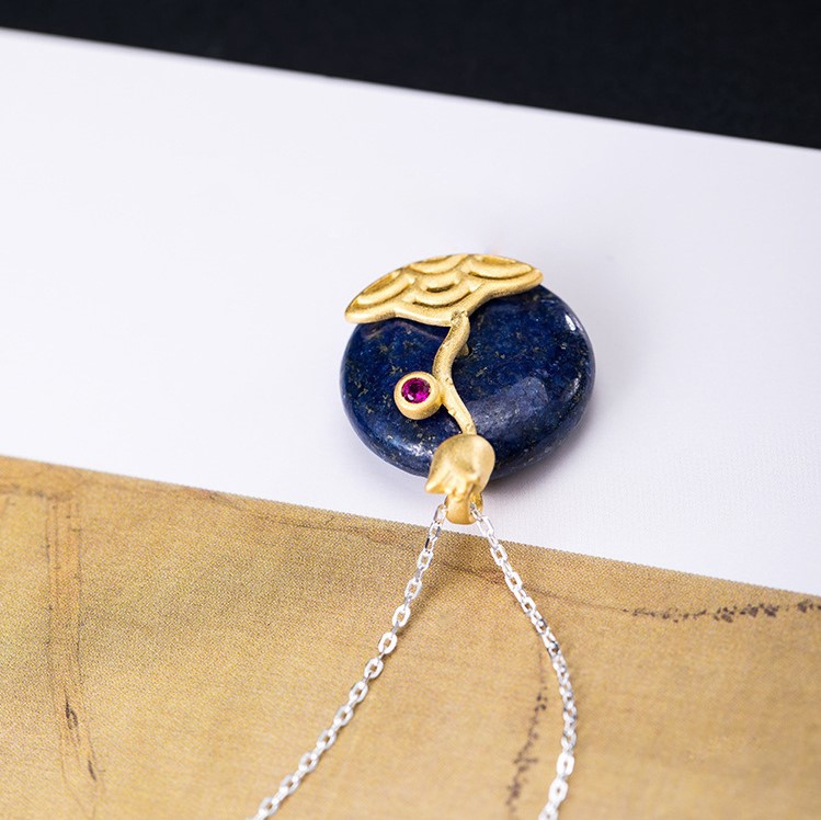 花のペンダント ラピスラズリ シルバー N001